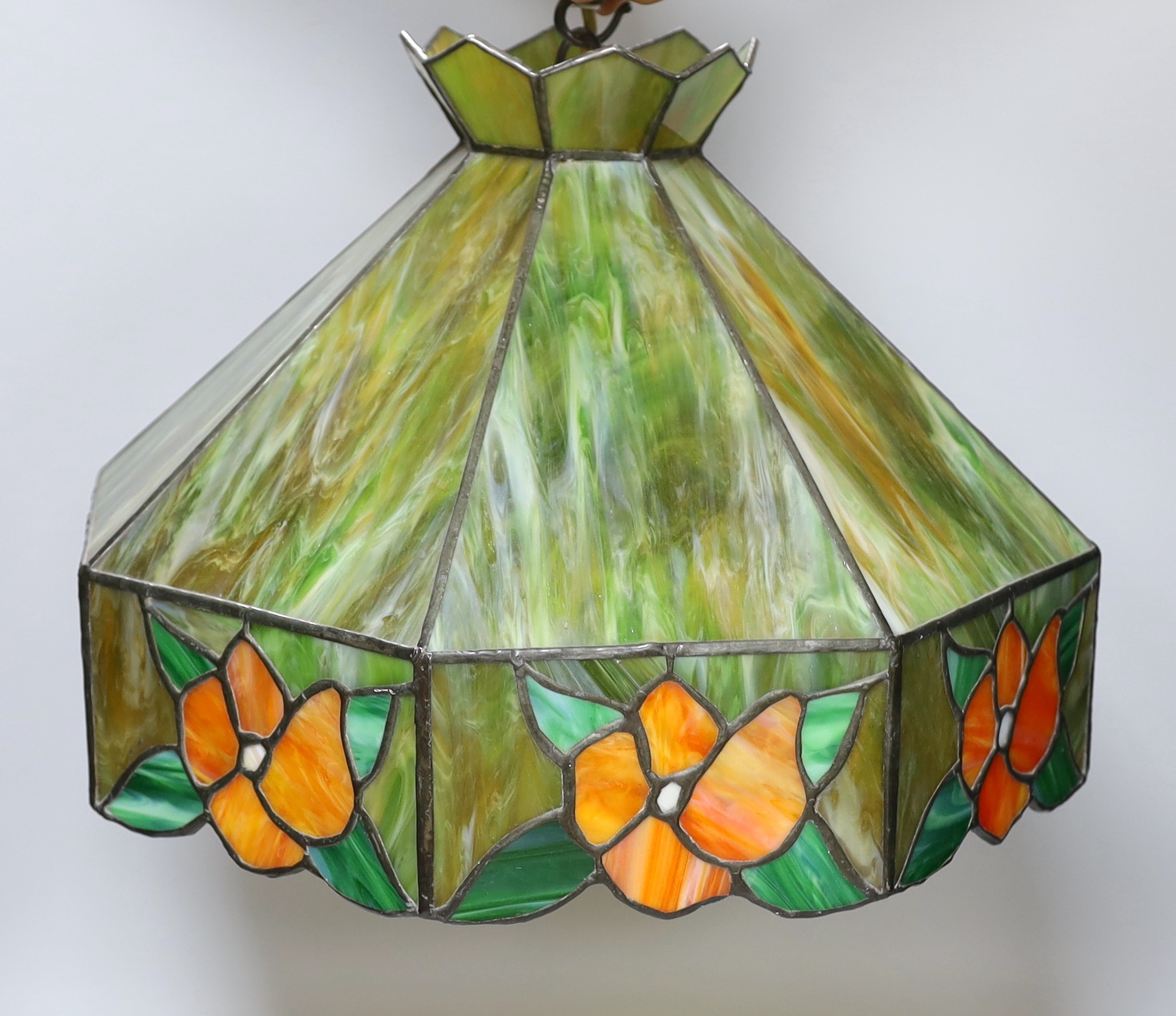 Ceiling dome, pair of matching wall lights and Christopher Wray stained glass light shade